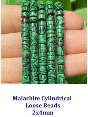 Green Malachite Cylindrical Beads 2x4mm